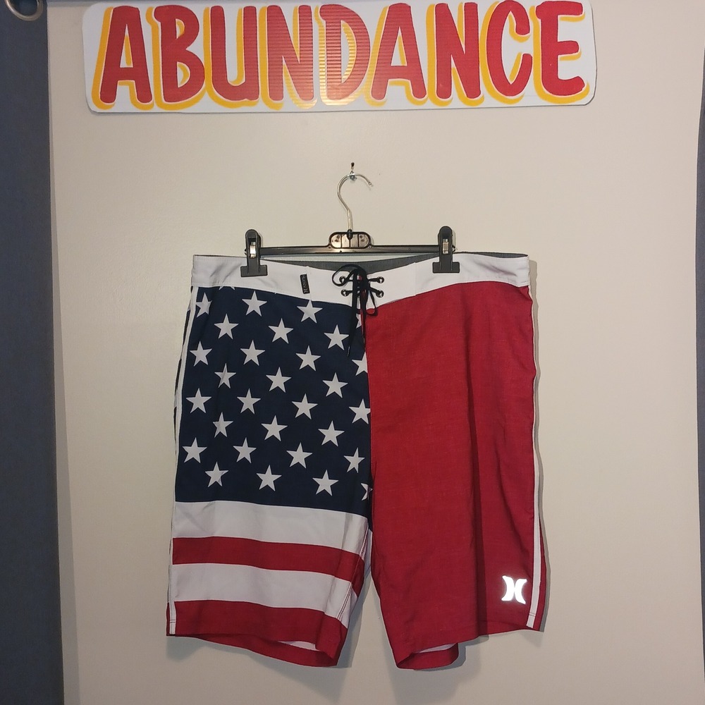 Hurley Phantom American Flag Board Shorts Stars Stripes Red Blue Swim Trunks 36